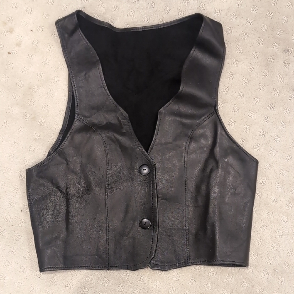 Women's Black Leather Vest